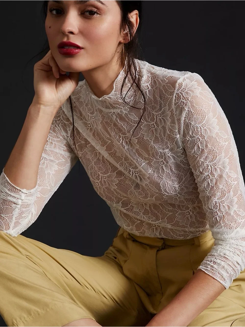 By Anthropologie Lace Top for Layering Ivory Small